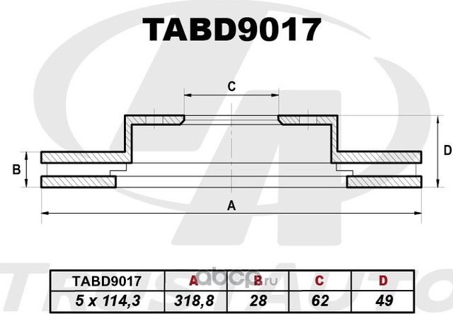 Тормозной диск (Trustauto). Артикул TABD9017
