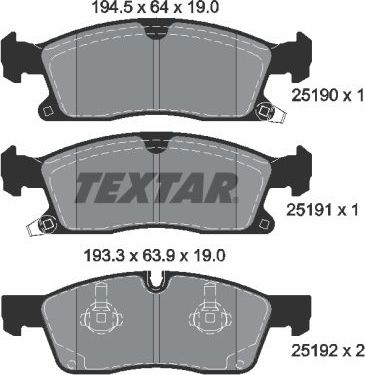 Тормозные колодки Textar Q+ передние для Dodge Durango III 2011-2026. Артикул 2519002