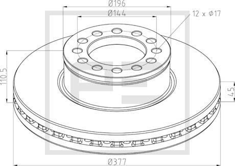 Тормозной диск PE Automotive передний для MAN TGM 2005-2026. Артикул 036.144-00A