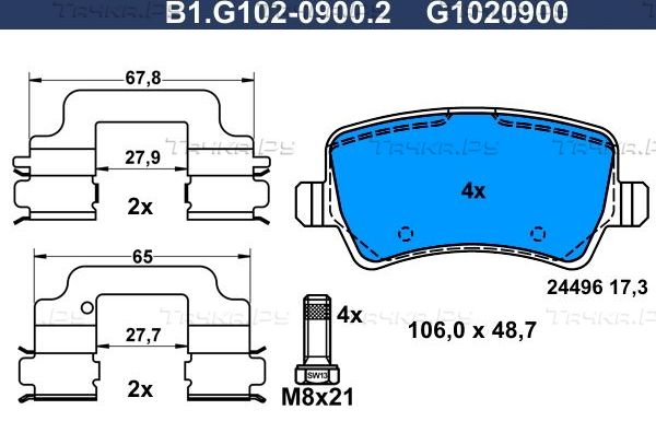 Тормозные колодки Galfer задние для Volvo V60 Cross Country I 2015-2018. Артикул B1.G102-0900.2