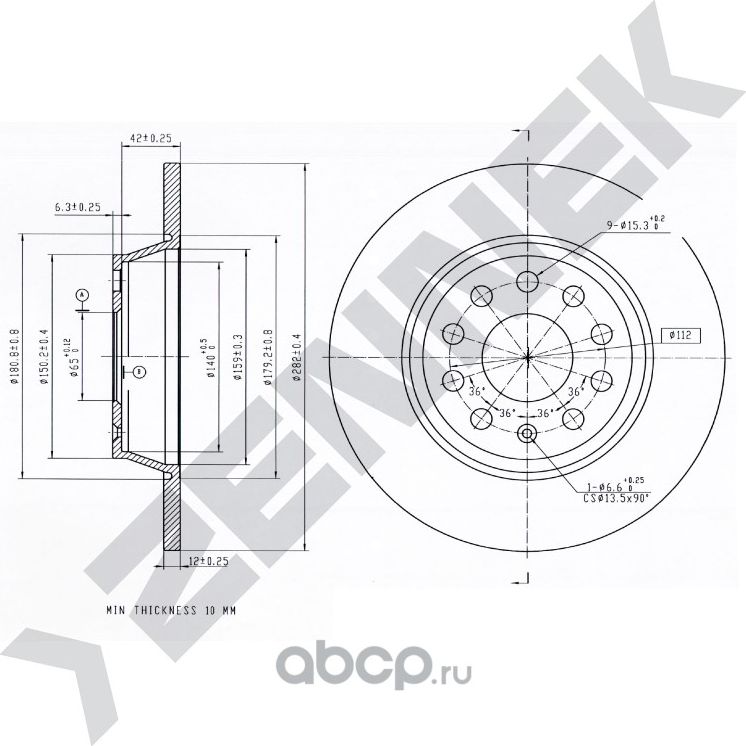 Диск тормозной задний VW GOLF 04-14 JETTA III 04-13 (Zennek). Артикул DBD0037