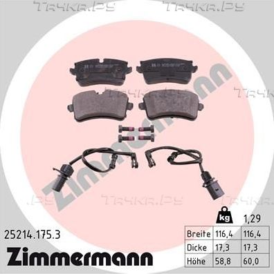 Тормозные колодки Zimmermann задние для Audi A8 III (D4) 2009-2018. Артикул 25214.175.3