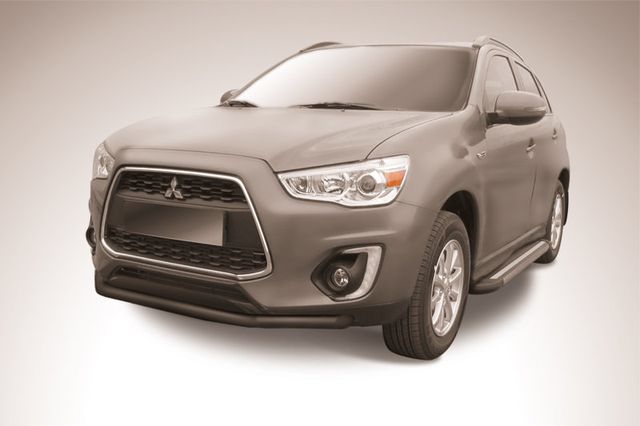 Защита Slitkoff переднего бампера d57 ЧЕРНАЯ матовая для Mitsubishi ASX I рестайлинг 2012-2016. Артикул MAS14-005B