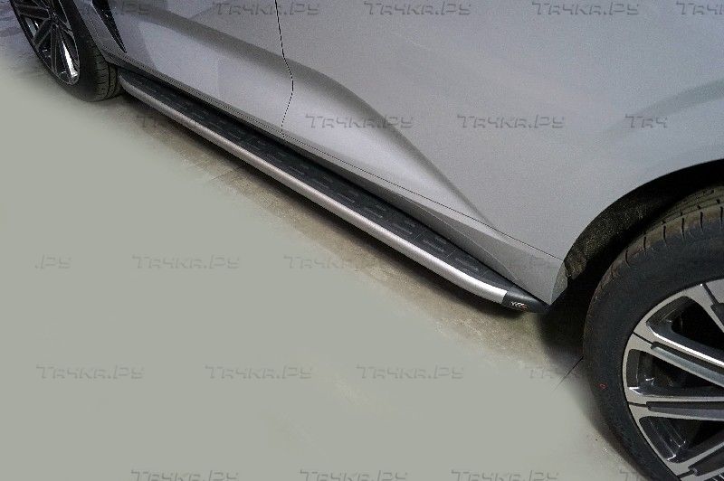 Пороги алюминиевые ТСС с пластиковой накладкой 1920 мм для Changan UNI-K 2.0 4WD 2023-2026 Карбон серебро. Артикул CHANUNIK23-03SL