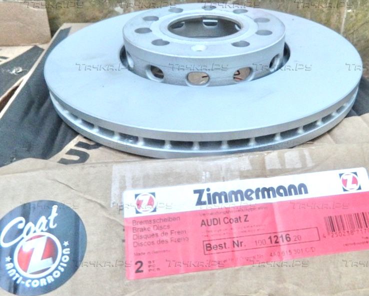 Тормозной диск Zimmermann Coat Z передний для Volkswagen Passat B5 1996-2000. Артикул 100.1216.20
