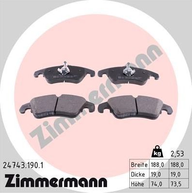 Тормозные колодки Zimmermann. Артикул 24743.190.1
