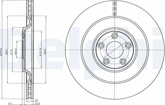 Тормозной диск Delphi задний для Jaguar XJ IV (X351) 2009-2026. Артикул BG9103C