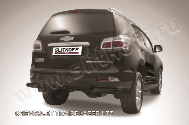 Защита Slitkoff задняя d76 уголки ЧЕРНАЯ матовая для Chevrolet TrailBlazer II 2012-2016. Артикул CHTB12-015B