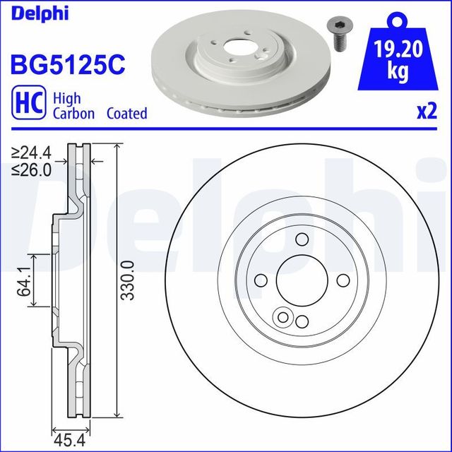 Тормозной диск Delphi передний для MINI Hatch II (R56) 2007-2013. Артикул BG5125C