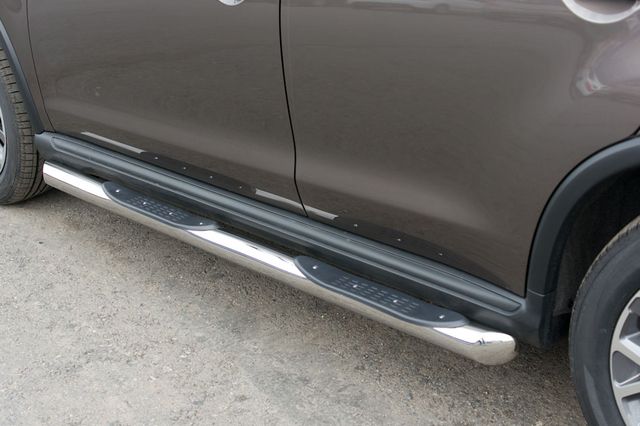 Защита порогов RusStal труба d76 с накладками (вариант 1) для Peugeot 4008 2012-2026. Артикул P48T-0005351