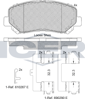 Тормозные колодки Icer передние для Jeep Cherokee V (KL) 2013-2026. Артикул 182196
