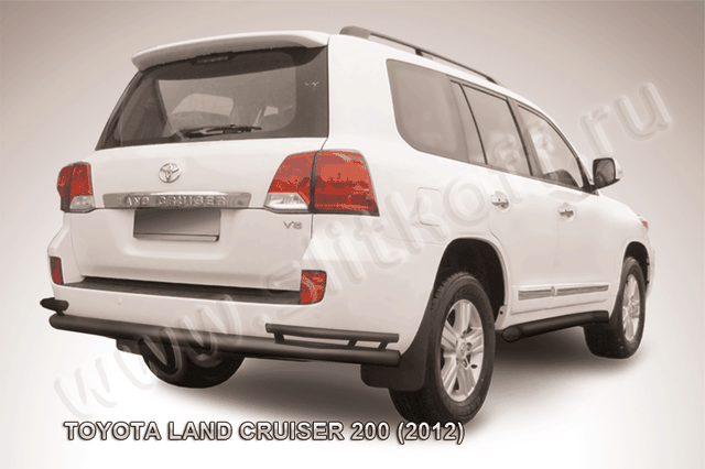 Защита Slitkoff задняя d76/42 уголки двойные ЧЕРНАЯ матовая для Toyota Land Cruiser 200 2012-2013. Артикул TLC2-12-020B
