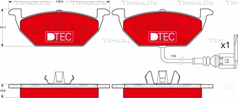 Тормозные колодки TRW DTEC COTEC передние для SEAT Altea I 2004-2015. Артикул GDB1386DTE