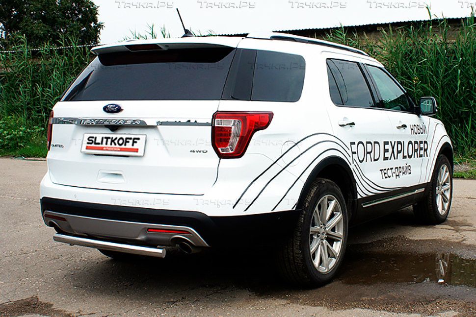 Защита Slitkoff заднего бампера d57 для Ford Explorer V рестайлинг 2015-2017. Артикул FEX15009