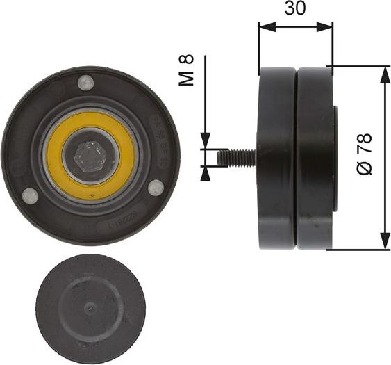 Направляющий (ведущий) ролик приводного поликлинового ремня Gates (Металл). Артикул T36236
