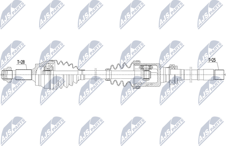 Полуось (привод в сборе, приводной вал) NTY. Артикул NPW-PE-033