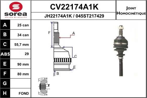 Шрус внутренний (граната) EAI. Артикул CV22174A1K