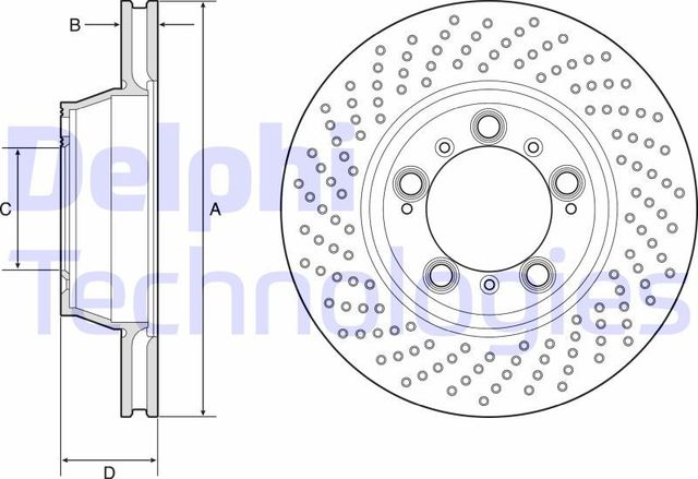 Тормозной диск Delphi передний/задний левый для Porsche 911 V (996) 2000-2004. Артикул BG9225C
