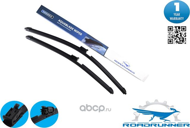 Комплект бескаркасных щеток стеклоочистителя 650mm/550mm AQUA BLADE , с форсун (Roadrunner). Артикул RR650550FKWH