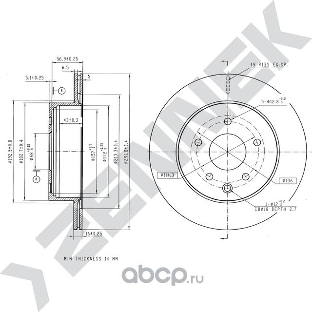 Диск тормозной задний RENAULT KOLEOS 07-16 X-TRAIL 07 (Zennek). Артикул DBD0123