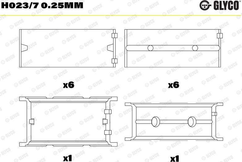 Вкладыши коренные Glyco для Alpina B3 E36 1996-1999. Артикул H023/7 0.25mm