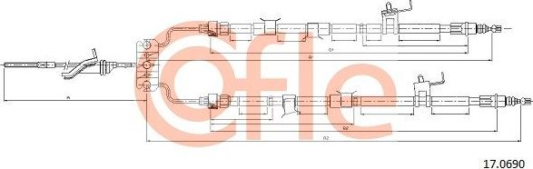 Трос ручника (тросик ручного тормоза) Cofle задний правый/левый для Mazda 3 I (BK) 2003-2009. Артикул 92.17.0690