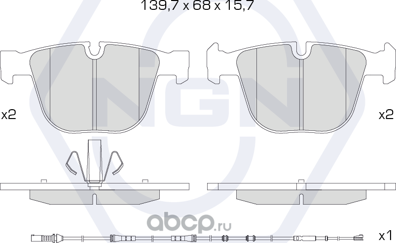Колодки тормозные керамические, задние (NGN). Артикул 3501321