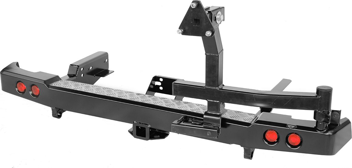 Бампер силовой РИФ задний с квадратом под фаркоп, калиткой и фонарями стандарт для УАЗ Пикап 2005-2026. Артикул RIF061-21125