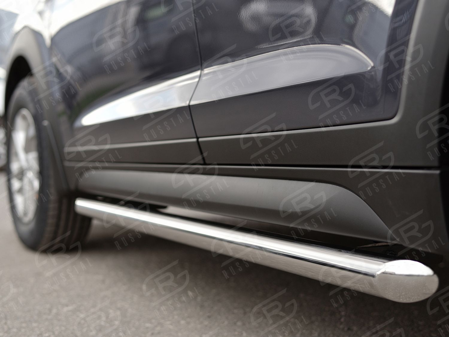 Защита порогов РусCталь труба d63 (вариант 1) для Hyundai Tucson III 2015-2018. Артикул HTT-0022351