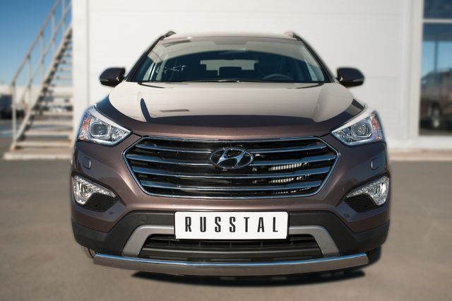 Защита RusStal переднего бампера d75х42 (дуга) для Hyundai Grand Santa Fe 2014-2016. Артикул HSFZ-002005