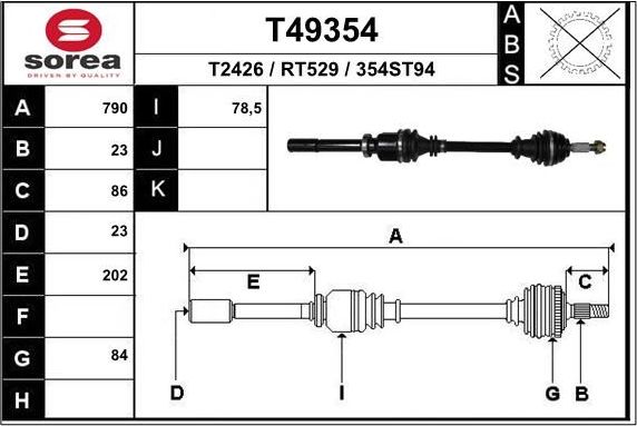 Полуось (привод в сборе, приводной вал) EAI. Артикул T49354