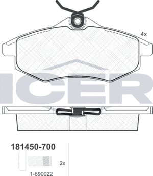 Тормозные колодки Icer передние для Citroen C3 II 2009-2016. Артикул 181450-700
