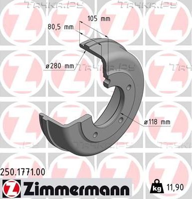 Тормозной барабан Zimmermann задний для Ford Transit VI 2000-2006. Артикул 250.1771.00