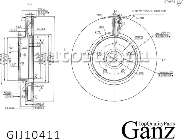 Диск тормозной передний с покрытием SUBARU OUTBACK 2.0-2.5 D GANZ GIJ10411 Ganz. Артикул GIJ10411