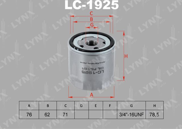 Масляный фильтр LYNXauto для Volkswagen Golf Sportsvan I 2014-2026. Артикул LC-1925