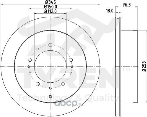 Тормозной диск (Tyren). Артикул TYR1022831