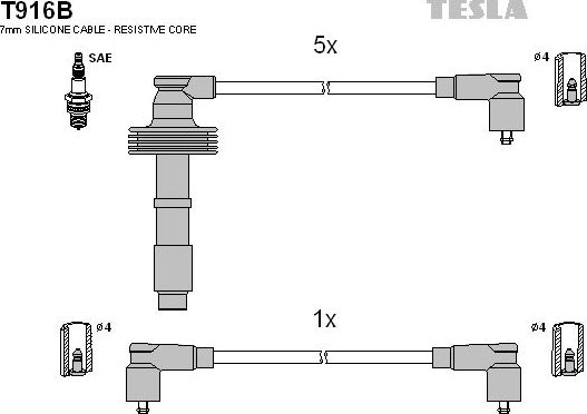 Высоковольтные провода (провода зажигания) (комплект) Tesla для Volvo 850 1991-1996. Артикул T916B