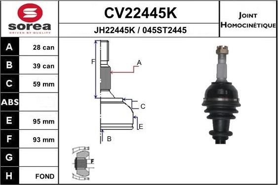 Шрус наружный (граната) EAI передний для Citroen Jumpy III 2016-2026. Артикул CV22445K