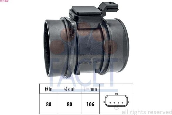 Расходомер воздуха Facet Made in Italy - OE Equivalent. Артикул 10.1450