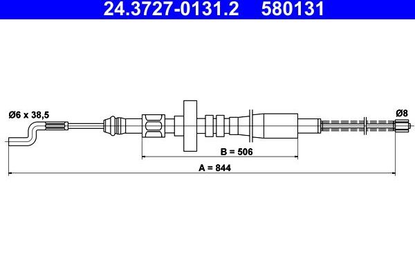 Трос ручника (тросик ручного тормоза) ATE. Артикул 24.3727-0131.2