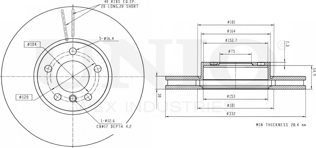 Диск тормозной (Unio). Артикул BRD-20249