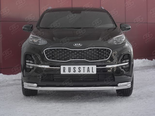 Защита RusStal переднего бампера d63 секция d42 уголки для Kia Sportage IV рестайлинг 2018-2026. Артикул KSZ-003185