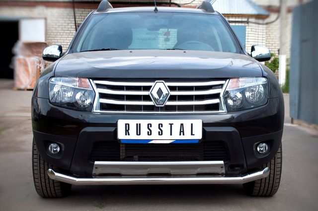Защита RusStal переднего бампера d63L длинная для Renault Duster 4WD I 2010-2020. Артикул RD4Z-000447