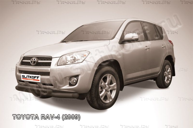 Защита Slitkoff переднего бампера d76/57 двойная ЧЕРНАЯ матовая для Toyota RAV4 III SWB 2009-2010. Артикул TR409-005B