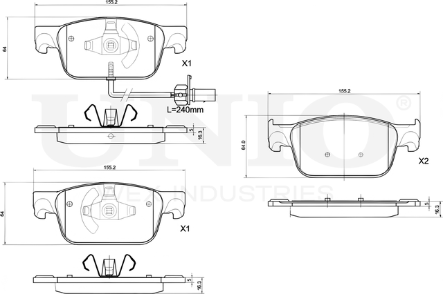 Колодки тормозные диск. передние с датчиком Audi A4 V 15-, A5 II 16- (Unio). Артикул BRP-20182