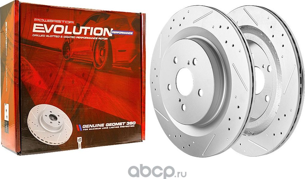 Задний тормозной диск Evolution с перфорацией и насечками, в покрытии GEOMET Pow (Powerstop). Артикул CBR3547