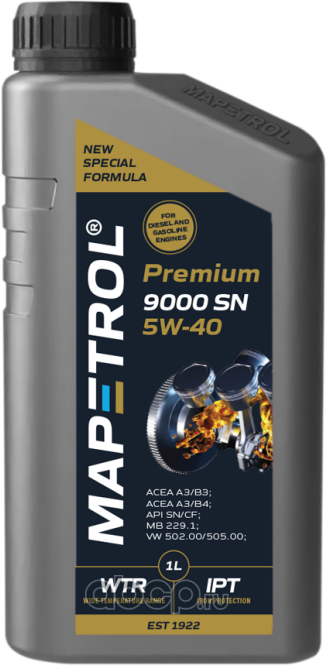 MAPETROL PREMIUM 9000 SN 5W-40 1L/12 ( ACEA A3/B3 API SN/CF). Артикул MAP0027