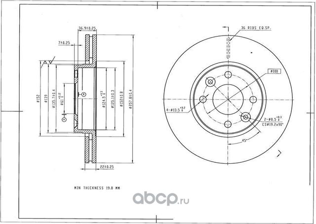 Диск тормозной передний (Avantech). Артикул BR3019S