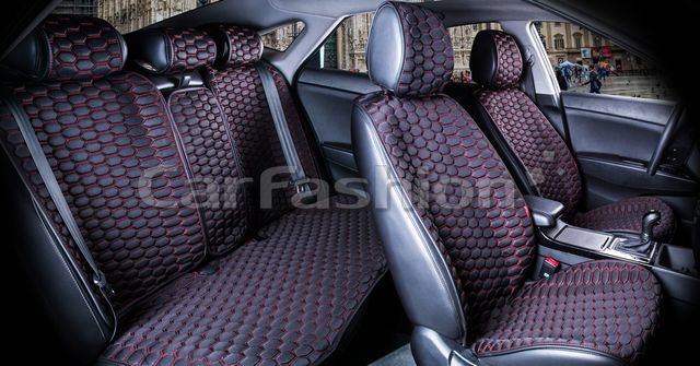 Накидки универсальные CarFashion Carbon Plus для авто, цвет Черный/Красный/Черный. Артикул 22067