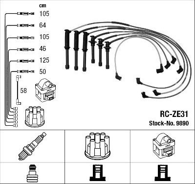 Высоковольтные провода (провода зажигания) (комплект) NGK для Mazda Xedos 6 1992-1999. Артикул 9890